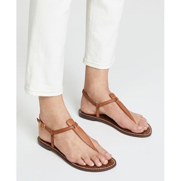 SAM EDELMAN Gigi Thong Sandal Saddle Leather Size 9.5 Brown Cognac